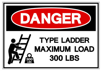 Danger Type Ladder Maximum Load 300 LBS Symbol Sign, Vector Illustration, Isolate On White Background Label .EPS10