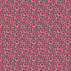Seamless pattern with roses on a grey background. Colorful design with isolated pink flowers. Beautiful packaging design. Author's illustration. Bright seamless pink banner with flowers. 