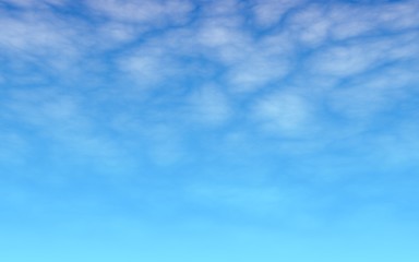 Blue sky background with white clouds. Cumulus white clouds in the clear blue sky in the morning. 3D illustration