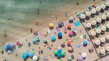 Fototapeta na wymiar Amazing overhead aerial view of Cavoli Beach, Elba Island in summer season, Italy