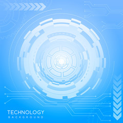 Blue abstract technology background with various technological elements. Innovative concept of high-tech communications. The concept of digital technology and engineering.