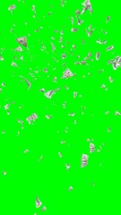 Flying dollars banknotes isolated on chromakey. Money is flying in the air. 100 US banknotes new sample. Vertical orientation. 3D illustration