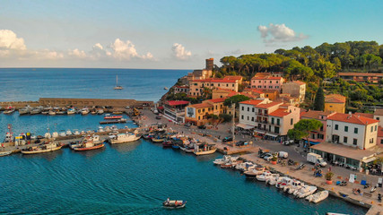 Marina Di Campo, Elba Island. Beautiful aerial view of townscape in Italy