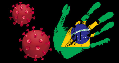Image of hand with country flag and stylized coronovirus.Illustrated image
