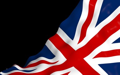 Waving flag of the Great Britain on dark background. British flag. United Kingdom of Great Britain and Northern Ireland. State symbol of the UK. 3D illustration