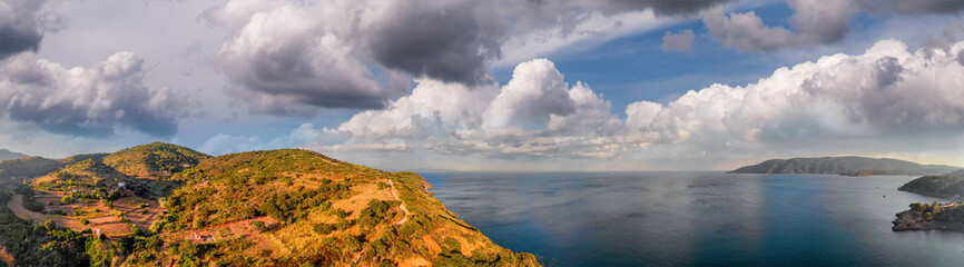 Elba Island at sunset, Italy. Beautiful coastline and hills landscape