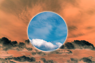 Aesthetic modern art collage with clouds blue sky in style of the 80-90s. Real natural sky...