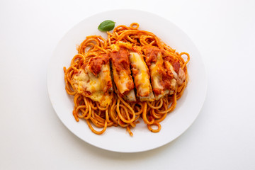 Chicken Parmesan Baked in Tomato Sauce with Mozzarella Chees