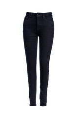 Women's black skinny jeans of modern cut isolated on a white background on a mannequin Ghost. Clothing for everyday wear.