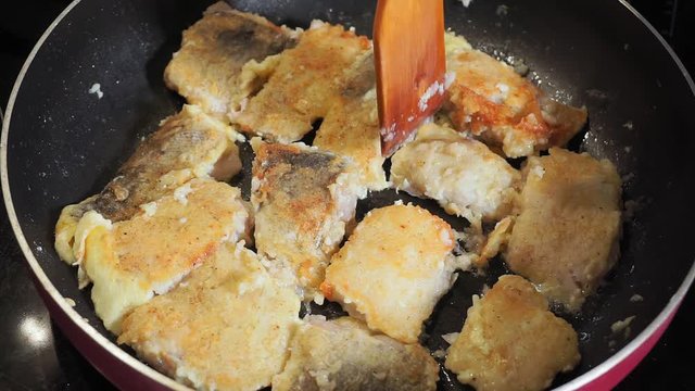 fried fish on pan. Home cooking