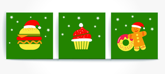 Delicious Christmas burgers with cupcake and ice cream icon,  Vector EPS10.