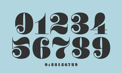 Number font. Font of numbers in classical french didot or didone style with contemporary geometric design. Beautiful elegant numerals. Vintage and old school retro typographic. Vector Illustration