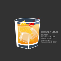 whiskey sour alcohol shot popular cocktail vector illustration