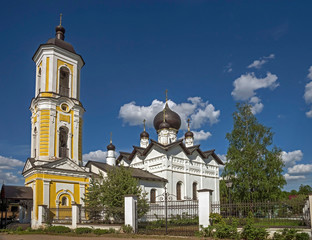 Fototapeta na wymiar St. Nicolas orthodox church. City of Staraya Russa, Russia. Year of construction - 1371, rebuilt in 1710. Bell tower - XIX century