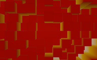 Abstract red elegant cube geometric background. Chaotically advanced rectangular bars. 3D Rendering, 3D illustration