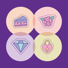 cake flower diamond and padlock vector design