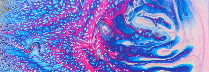 art photography of abstract marbleized effect background. Violet, white, pink and blue creative colors. Beautiful paint