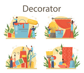 Professional decorator concept set. Designer planning the design