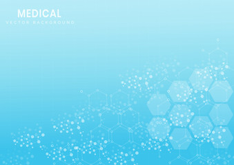 Abstract molecular structure on light blue background. Medical and science concept.