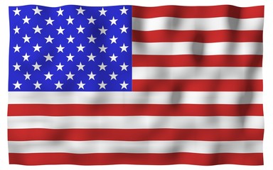 Waving flag of the United States of America. Stars and Stripes. State symbol of the USA. 3D illustration