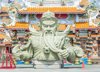 CHONBURI, TH - 5 April 2020 : giant Guan Yu Statue, Kwnao fighter in the history of China, Statue of the goddess of integrity of China, the shrine of GuanYu in Chonburi Province