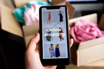 Online shopping. Buying clothes on the Internet. Advertising on YouTube. shopping.