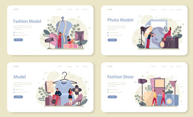 Fashion model web banner or landing page set. Man and woman