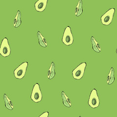 Avocado seamless pattern, marker graphics. For design or background