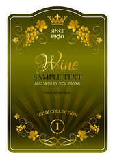 Wine sticker on the bottle. Wine label. Design of the wine logo. Vector illustration.