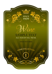 Green wine sticker on the bottle. Wine label. Design of the wine logo. Vector illustration.