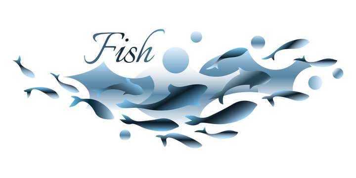 Decorative flock of fish. Logo design template. Vector illustration.