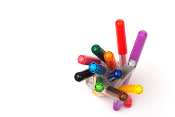 Colorful marker pen set on isolated background with clipping path. Vivid highlighter and blank space for your design or montage