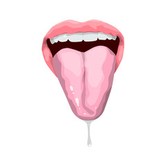 sexy lips. open mouth with tongue.Attractive female mouth with saliva. print for T-shirt or tattoo. isolated on white background
