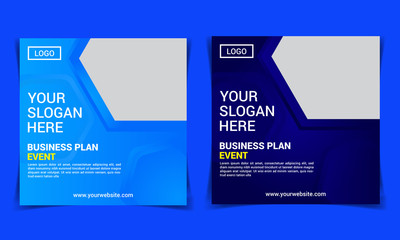 Modern social media post template design with a business event and business plan. Bule and purple background color with a stripe line shape. Suitable for social media posts and web internet ads.