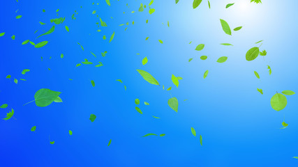 Fototapeta na wymiar Green Flying leaves leaf 3D illustration background.