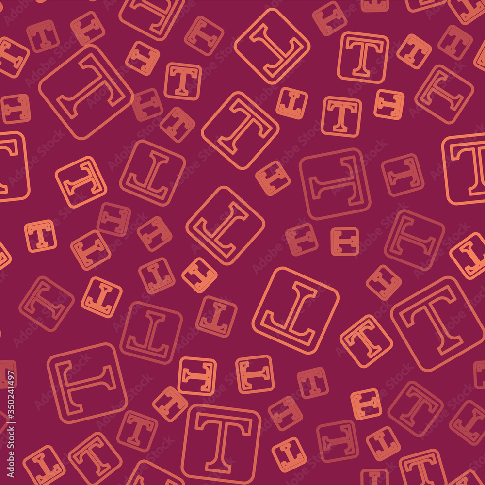 Poster brown line text icon isolated seamless pattern on red background. vector illustration