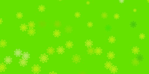 Light Green, Yellow vector doodle texture with flowers.