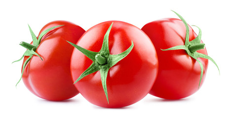 Close-up of red ripe tomatoes, isolated on white background
