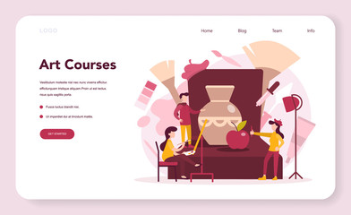 Art education web banner or landing page. Male and female artist