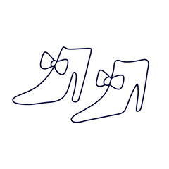 Ankle boots decorated with bows in doodle style. Hand drawn vector illustration in black ink isolated on white background.  Great for coloring book.