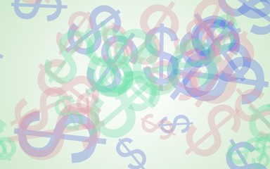 Multicolored translucent dollar signs on white background. 3D illustration