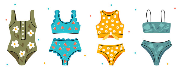 Summer swimming suits collection. Bikini set. Bikini trendy.Fashionable women's underwear.Woman wardrobe garments.