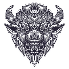 Fototapeta premium Hand drawn doodle zentangle bison head illustration