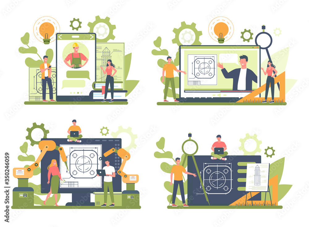 Poster engineeering online service or platform on differernt device concept