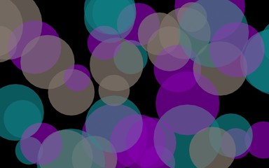 Multicolored translucent circles on a dark background. Red tones. 3D illustration