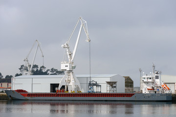 Industrial harbor cranes in the seaport