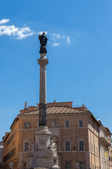 ROME, ITALY - 2014 AUGUST 17. Column of the Immaculate Conception monument at Piazza di Spagna Rome.