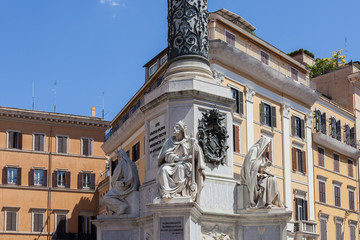 ROME, ITALY - 2014 AUGUST 17. Column of the Immaculate Conception monument at Piazza di Spagna Rome.