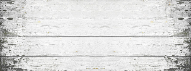 Old white painted exfoliate rustic bright light wooden texture - wood background banner panorama long shabby