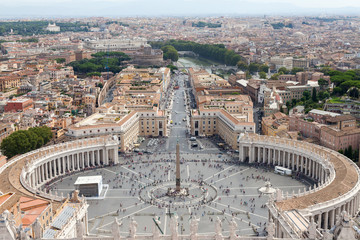 ROME, ITALY - 2014 AUGUST 19. Rome Saint Peters square as seen from above aerial view in Rome.